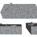 Gray Brick Wall Component with Textured Stacked Bricks and Various Forms 3d model