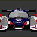 Professional Racing Car Featuring Blue White Red Livery And Aerodynamic Design With Sponsor Logos
