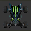 Futuristic Blue Off Road Car With Green Stripes Geometric Body And Illuminated Wheels