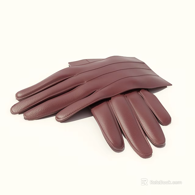 Burgundy Leather Gloves Full Finger Design With Soft Material And Classic Look 3d model 
