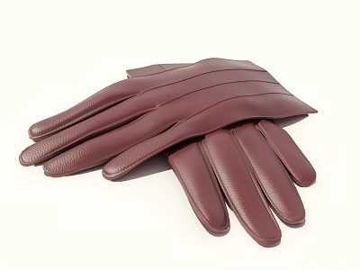 Burgundy Leather Gloves Full Finger Design With Soft Material And Classic Look 3d model