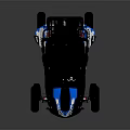Blue And White Sporty Kart With Two Seats And Black Roof Design