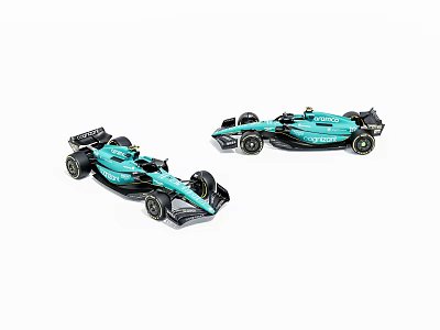 Teal Race Car Models With Sleek Design And Black Accents On White Background 3d model