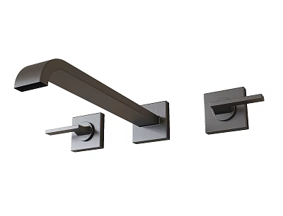 Modern Wall Mounted Faucet With Sleek Long Spout And Two Handle Controls 3d model