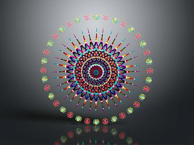 Colorful Mandala Art Design Featuring Symmetrical Radial Patterns And Floral Decorations 3d model