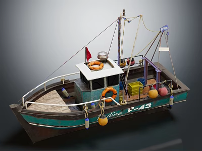 Colorful Fishing Yacht With Life Rings And Mark Y 49 3d model