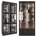 Modern Sideboard With Glass Doors Dinnerware Glassware Wooden Panels Wine Racks And Decorative Items