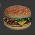 Sesame Bun Burger with Fresh Lettuce Tomato Slice Melted Cheese and Patty on Black Background