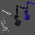 Three Robotic Arms 3D Model Display in White Black and Blue Colors