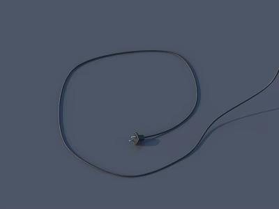 Simple Black Cable With Small Metallic Component Isolated On Gray Background 3d model
