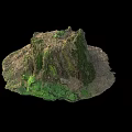 Realistic Stone and Wood Structure with Green Moss and Natural Texture in Landscape Model