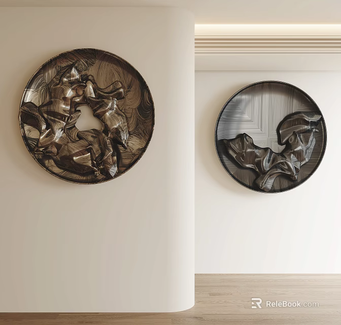 Round Metallic Abstract Wall Decor With Textured Patterns And Hanging Design For Interior 3d model
