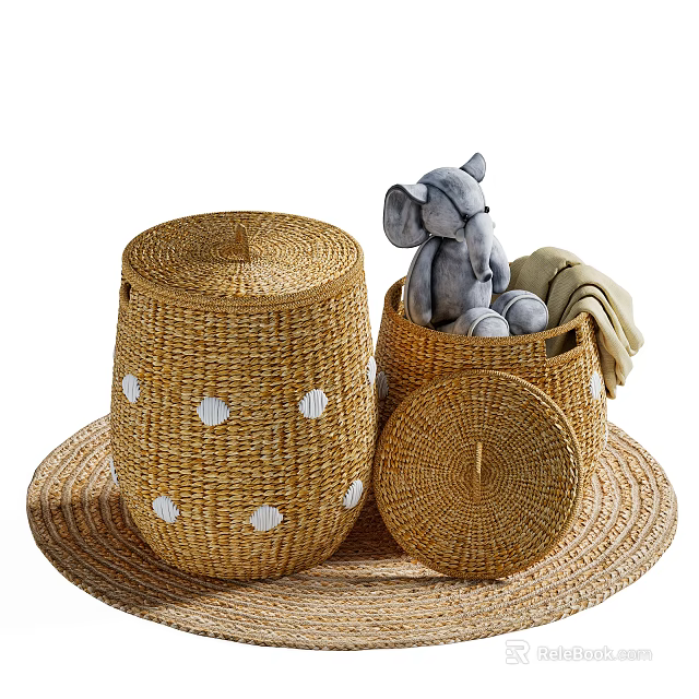 Wicker Storage Baskets With White Dots For Organizing 3d model 