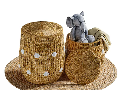 Wicker Storage Baskets With White Dots For Organizing 3d model