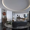 Elegant Modern Living Dining Room Interior With Sofa Dining Table Decorative Painting And Round Rug