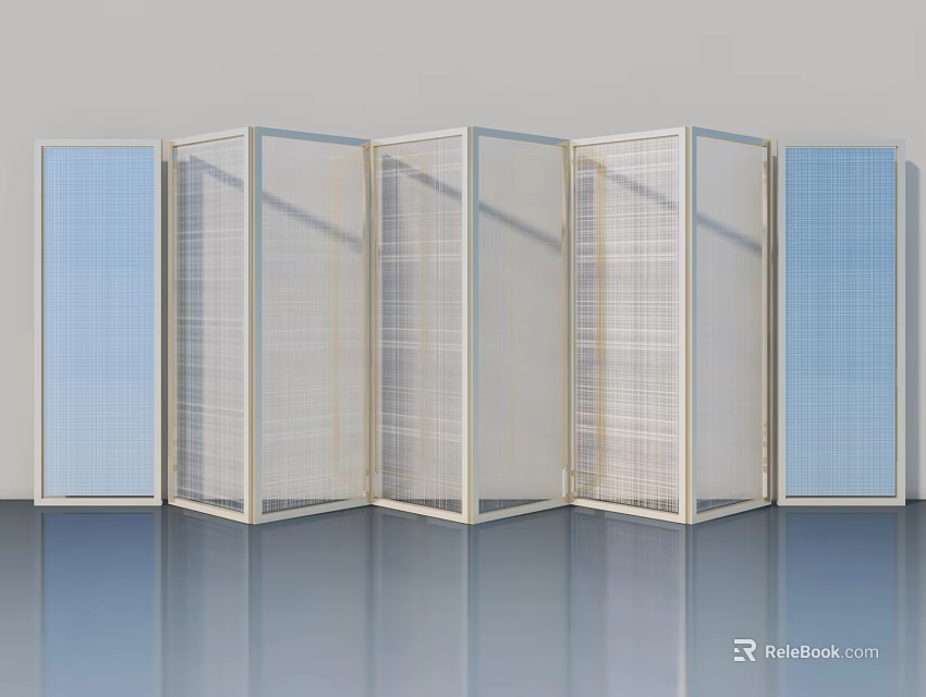 Modern Hinged Doors With White Frame Blue Panels And Grid Design 3d model