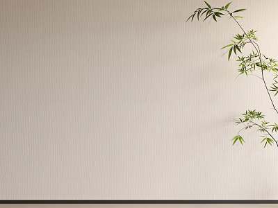 Beige Textured Wall with Green Bamboo Branch and Fresh Leaves 3d model