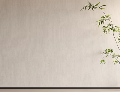 Beige Textured Wall with Green Bamboo Branch and Fresh Leaves 3d model
