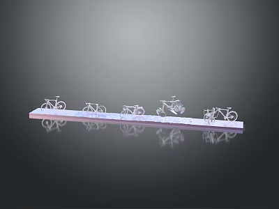 Various Bicycle Models Displayed on a Sleek Platform with Reflections 3d model