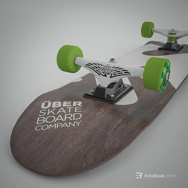 Sports Uber Skateboard with Wooden Deck White Trucks and Green Wheels 3d model 