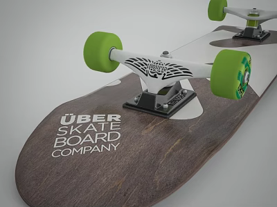 Sports Uber Skateboard with Wooden Deck White Trucks and Green Wheels 3d model
