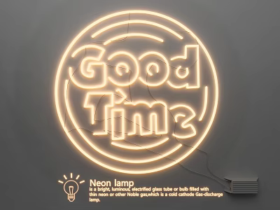 Circular Neon Light Fixture Combination with Good Times Text Cable and Power Supply 3d model