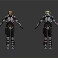 Sci Fi Armored Characters With Orange Yellow Helmets And Black White Red Suits 3d model