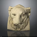 Hand Carved Stone Lion Head Sculpture With Detailed Classical Facial Features