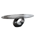Modern Glass Top Coffee Table With Circular Base In Black And Blue Design