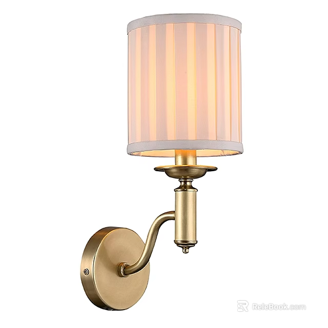 Elegant Brass Wall Sconce With Striped Light Colored Lampshade For Home Decor 3d model 
