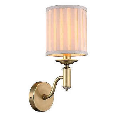 Elegant Brass Wall Sconce With Striped Light Colored Lampshade For Home Decor 3d model