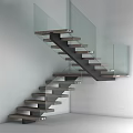 Modern Floating Staircase Design With Glass Railings And Wooden Steps