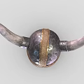 Vintage Viking Warrior Helmet Featuring Large Curved Horns Metallic Finish And Ornate Golden Band