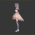 Anime 3D Character Girl With Blue Ram Horns Pink Petal Dress And Outstretched Arms