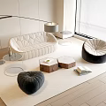 Combination Sofa Fabric Multi-person Sofa Fabric Sofa Stool Fabric Lazy Sofa Solid Wood Coffee Table Glass 3d model