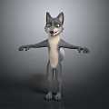 Cartoon Wolf Character With Grey White Fur Green Eyes Standing Open Arms