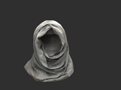 Model Wearing Gray Headscarf Covering Full Head Against Dark Background 3d model