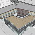 Modern Sales Office Building With Flat Roof Glass Curtain Wall And Terrace