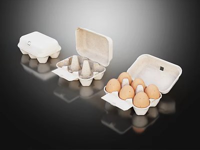 Fresh Brown Eggs In Open Paper Egg Cartons On Black Surface 3d model