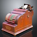 Antique American Register Cash Register Featuring Wooden Body Colorful Keys And Paper Roll