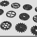 Various Black Mechanical Gears With Different Designs And Metal Components 3d model