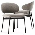 Modern Dining Table Set with Wooden Top Black Metal Legs and Gray Upholstered Chairs
