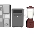 Silver Coffee Maker Black Ice Maker And Red Blender Modern Kitchen Appliances