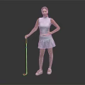A Woman in Light Green Sleeveless Top and Pleated Skirt Holding Golf Club Standing