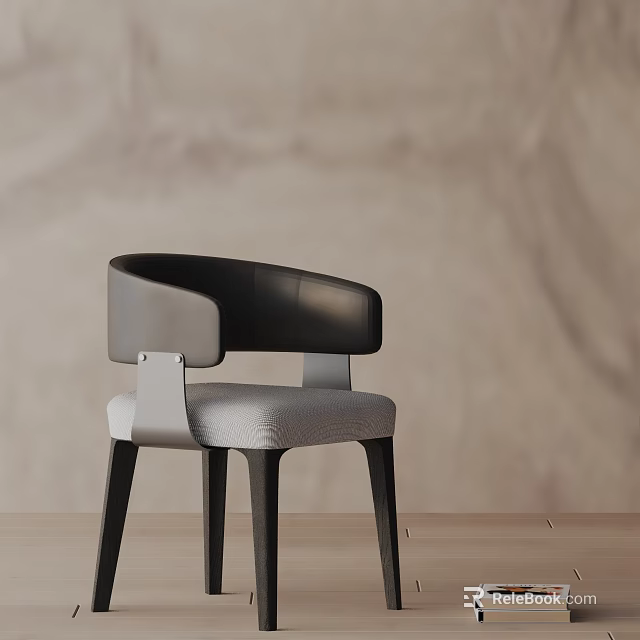 Modern Dining Chair With Black Gray Backrest Gray Fabric Seat And Black Legs 3d model 