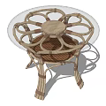 Natural Rattan Round Table With Transparent Glass Top And Woven Legs Design
