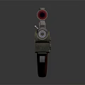 Tactical Weapon Featuring Red Wooden Stock Silver Barrel And Yellow Black Stripes With Scope