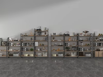 Modern Combined Bookshelf With Multi Tiered Shelves Books Decorative Items And Green Plants 3d model