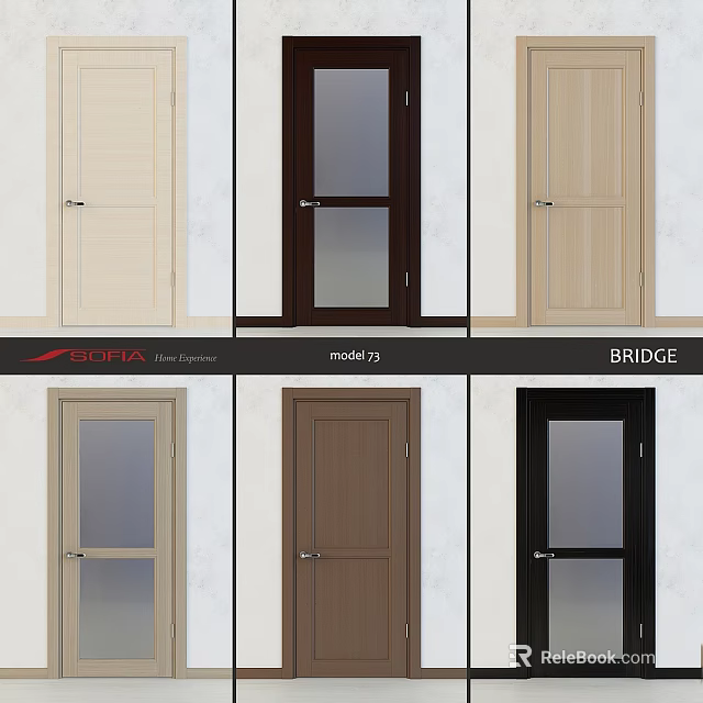 Various Modern Swing Door Styles With Glass Panels And Wooden Frames 3d model 