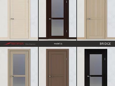 Various Modern Swing Door Styles With Glass Panels And Wooden Frames 3d model